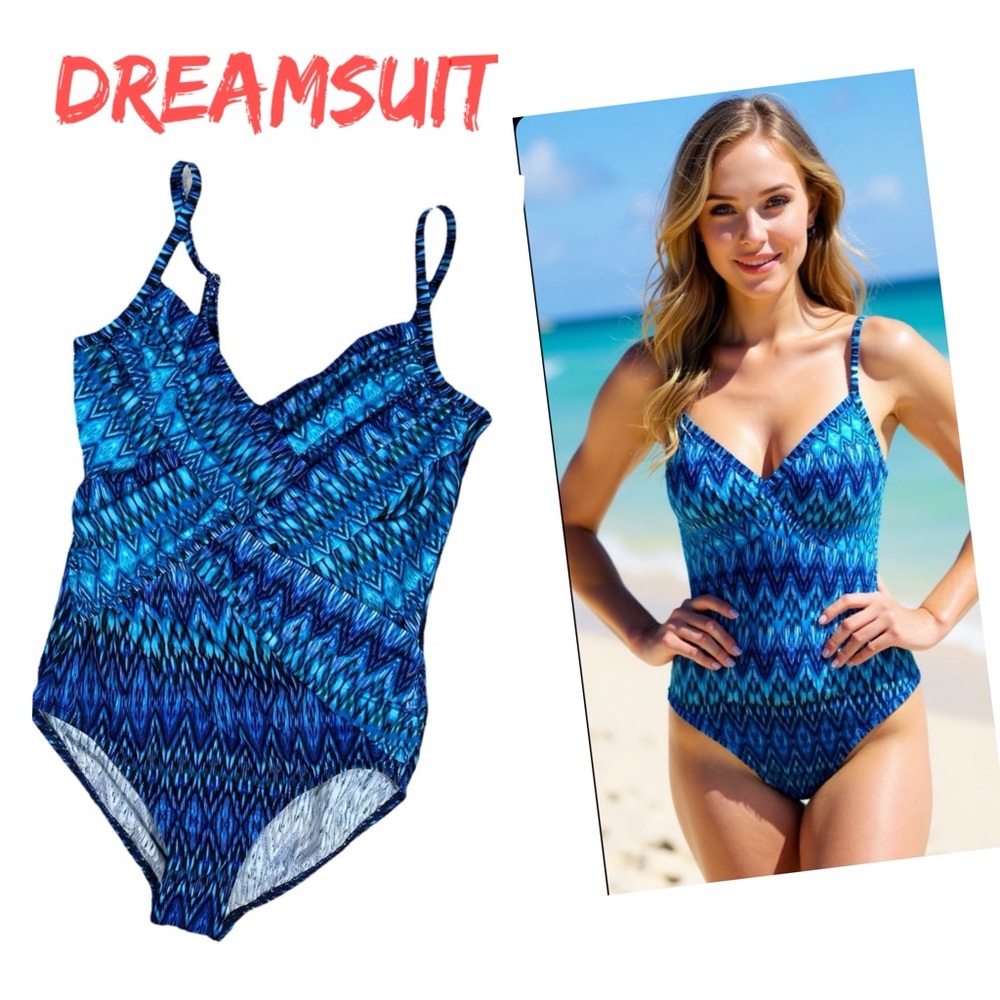DREAMSUIT Vibrant Blue Patterned women’s One Piece Swimsuit Size 12